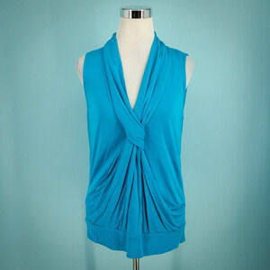 Diane Von Furstenburg Size 6 Top Blue Baker Sleeveless Drape Knot V Neck Viscose